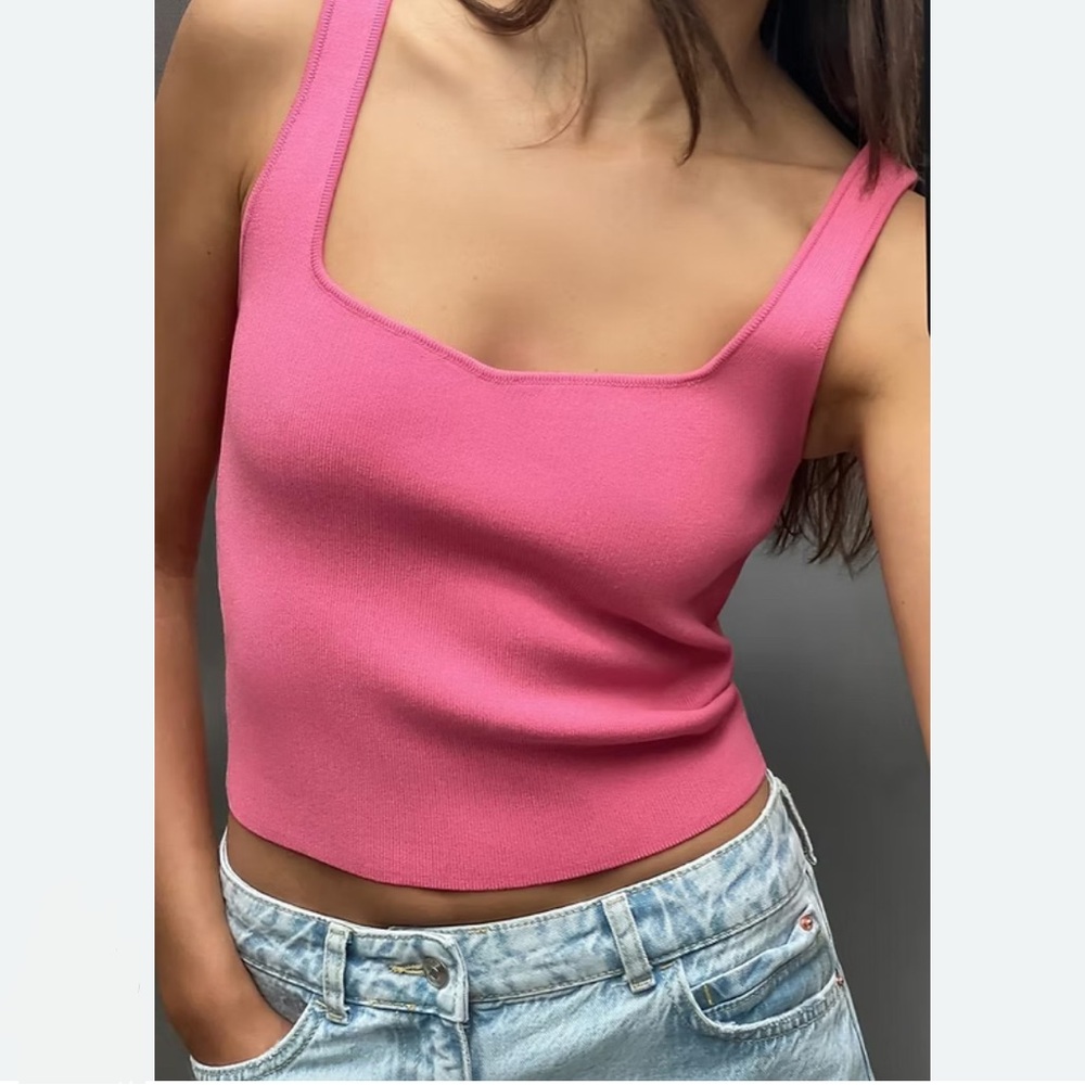 NWT Women’s Small Zara Basic Knit Crop Tank Top in Pink